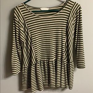 Cream and Green Peplum  Boutique Top